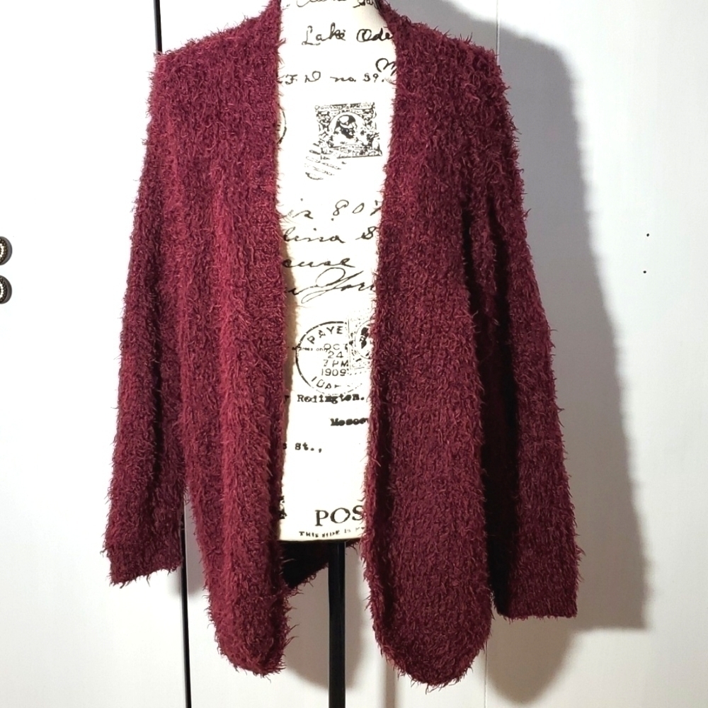 Kensie- Womens Burgundy Wine red Eyelash Whisker Soft Cardigan Sweater Sz.Large